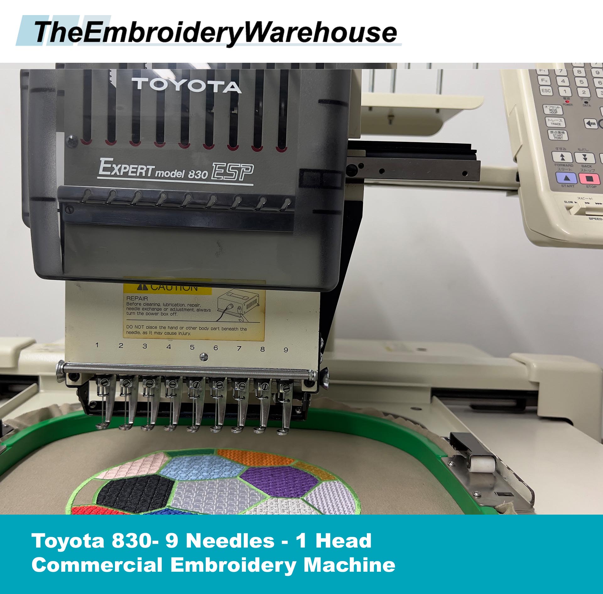USED Toyota 830 9 Needles 1 Head Commercial Embroidery Machine